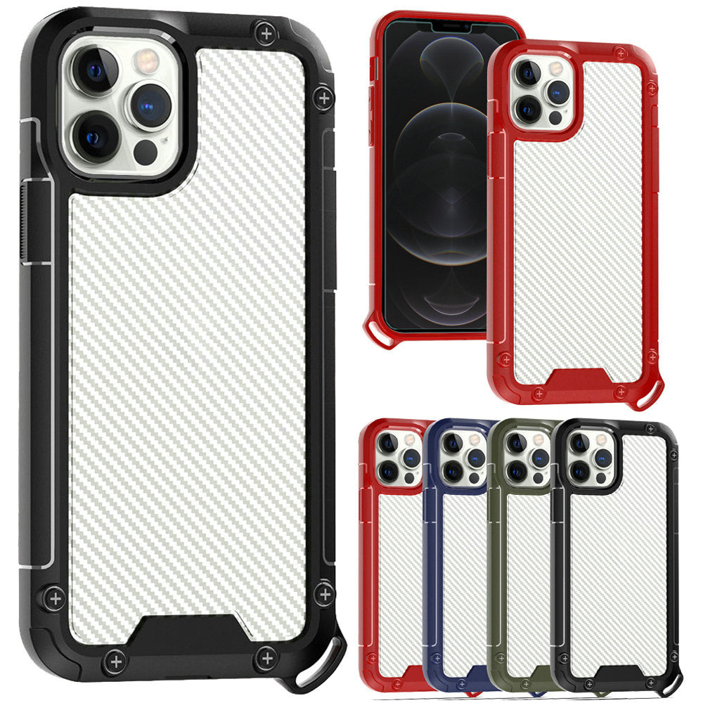 For iPhone 13 PRO Case Carbon Fiber Print Shockproof Bumper Hybrid Cover