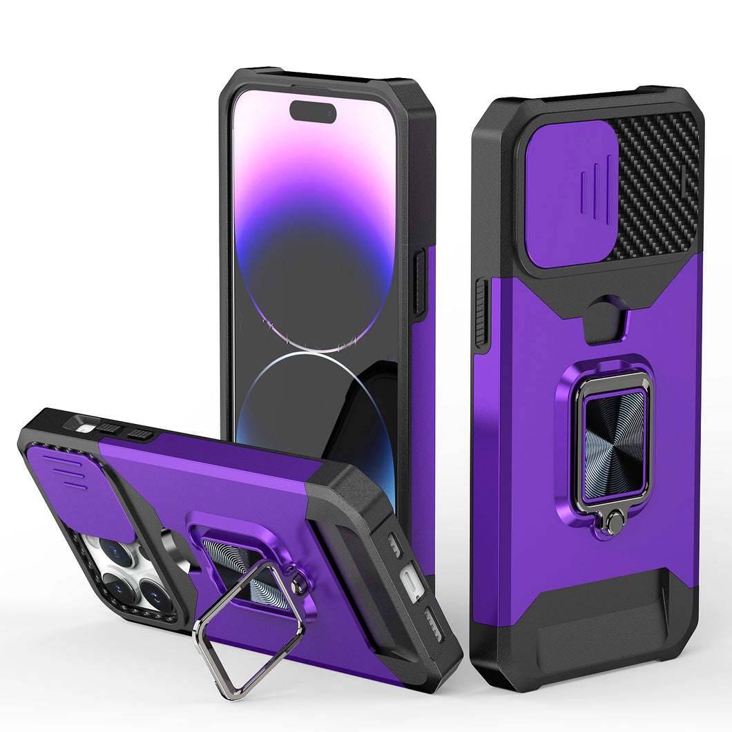 For iPhone 15 Case Multi-Use Magnetic RingStand Lens Cover + 2 Tempered Glass
