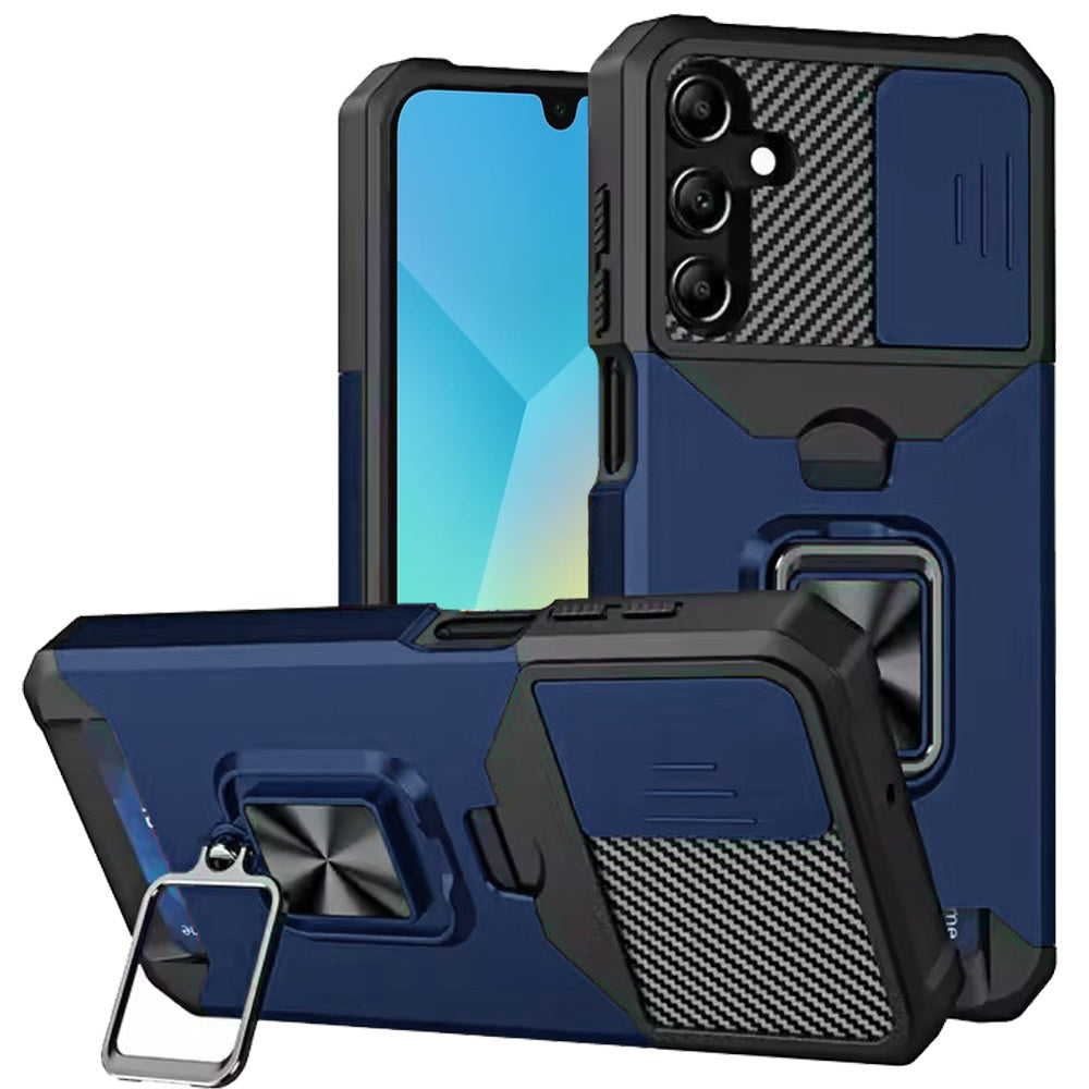 For Samsung A16 5G Case Multi-Use Card Slot Ring Stand Cover + Tempered Glass