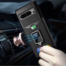 For Google Pixel 8 PRO 5G Case Card Holder Magnetic Ringstand Sliding Lens Cover