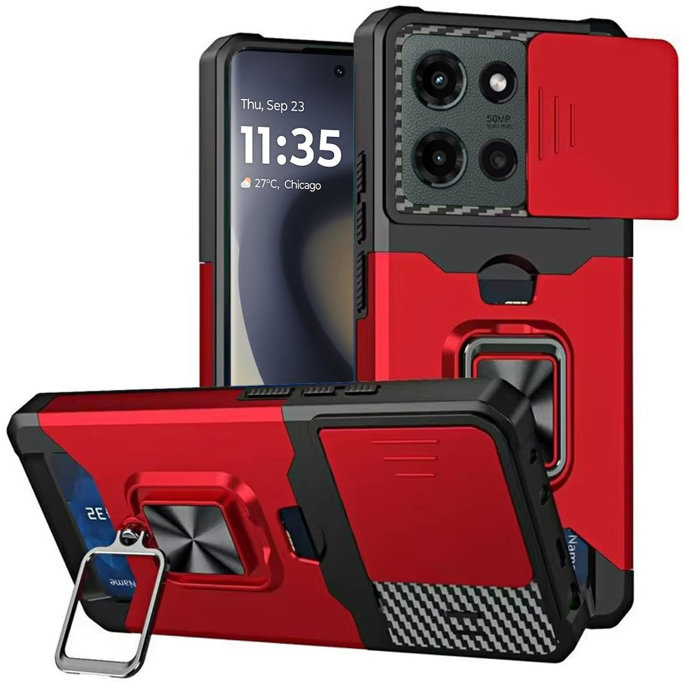 For Motorola Edge 2025 Case Multi-Use Card Magnetic RingStand Camera Lens Cover