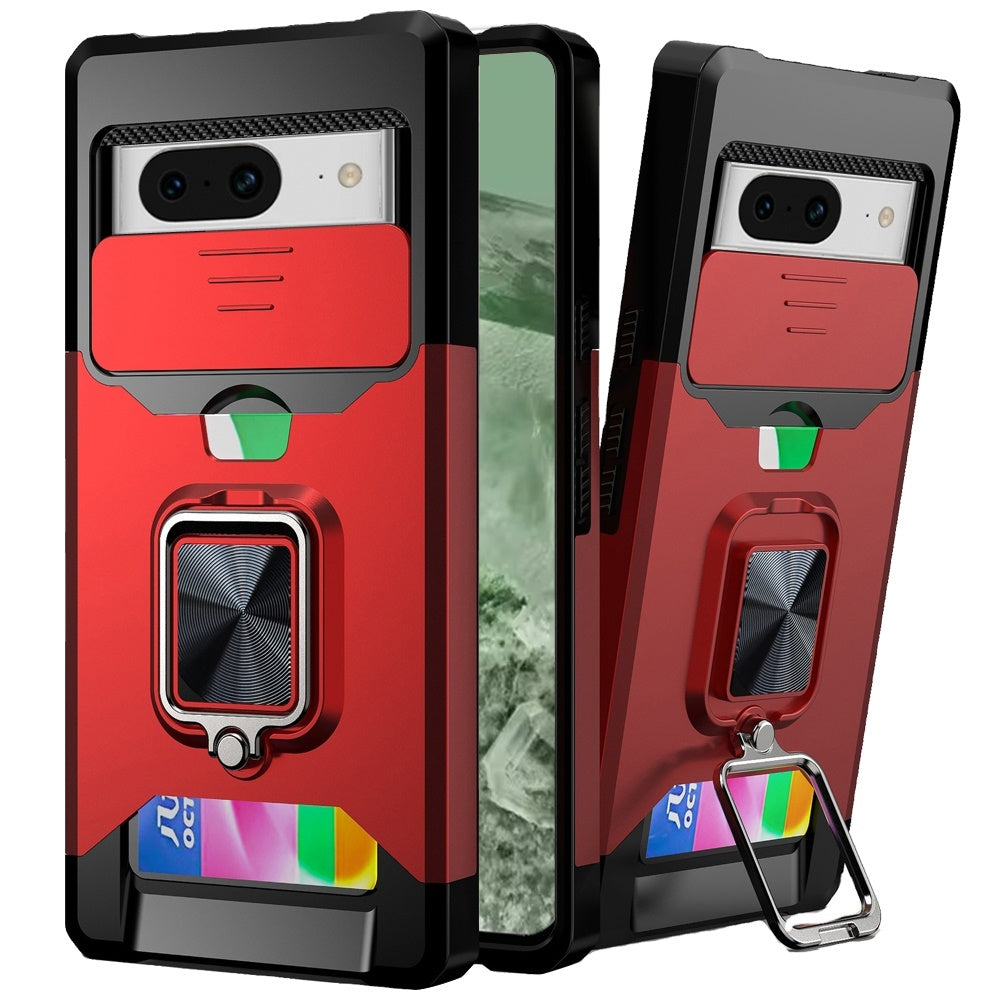 For Google Pixel 8A Case Card Holder Magnetic Ringstand Sliding Lens Cover