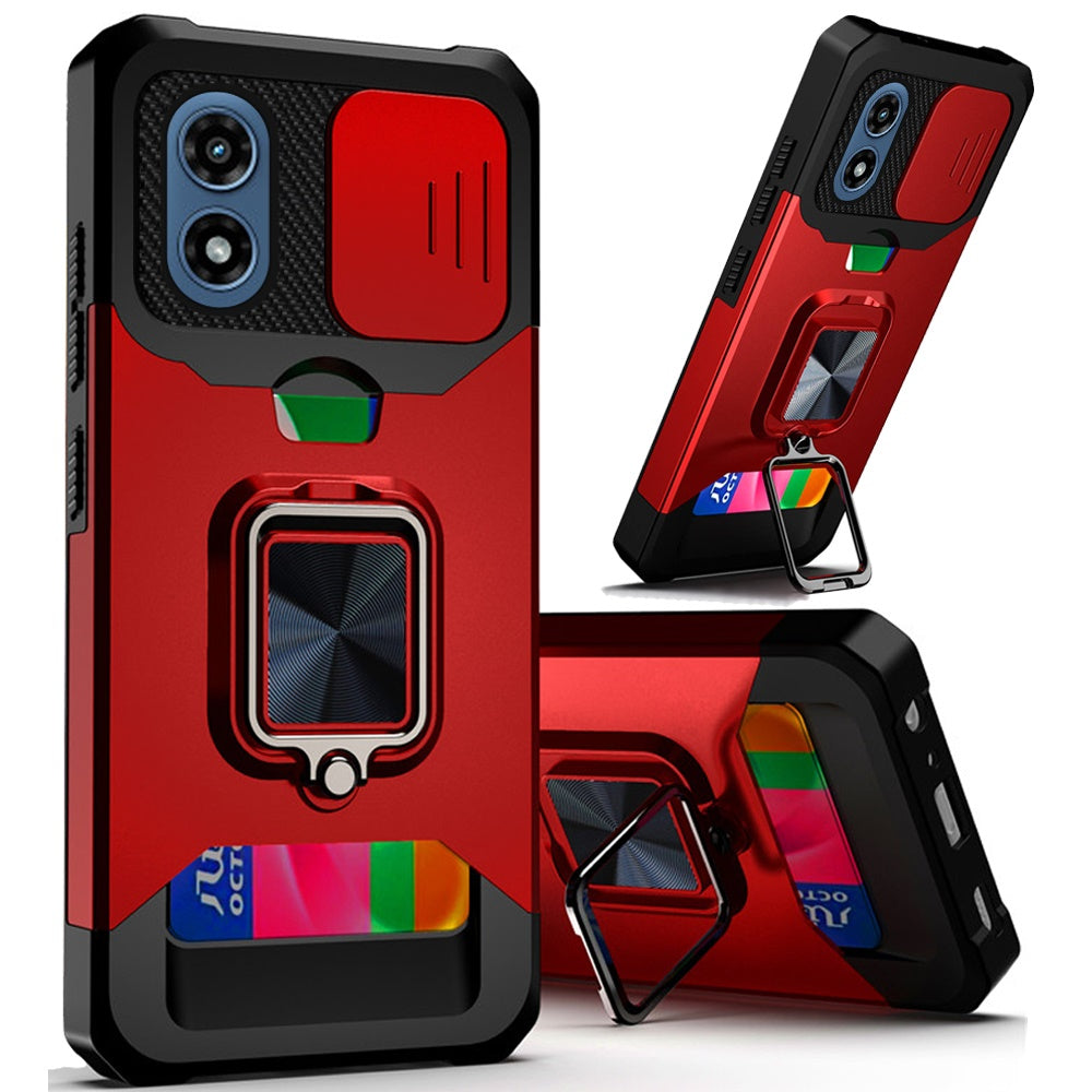 For Moto G Play 2024 Case Multi-Use Magnetic Ring Stand Cover + Tempered Glass