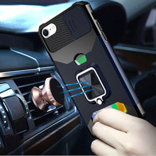 For iPhone 16e Case Multi-Use Card Magnetic Ring Stand Cover + Tempered Glass