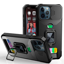 For iPhone 12/12 Pro Case Multi-Use Card Holder with Lens Cover + Tempered Glass