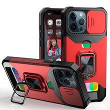 For iPhone 12/12 Pro Case Multi-Use Card Holder with Lens Cover + Tempered Glass