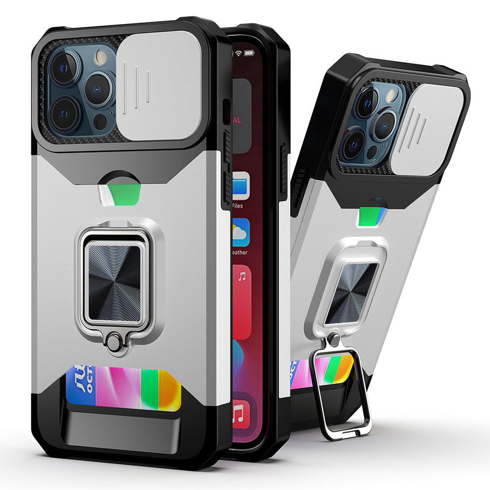 For iPhone 15 Case Multi-Use Magnetic RingStand Lens Cover + 2 Tempered Glass