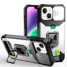For iPhone 13/14 Case Multi-Use Card Magnetic Ring Stand Cover + Tempered Glass