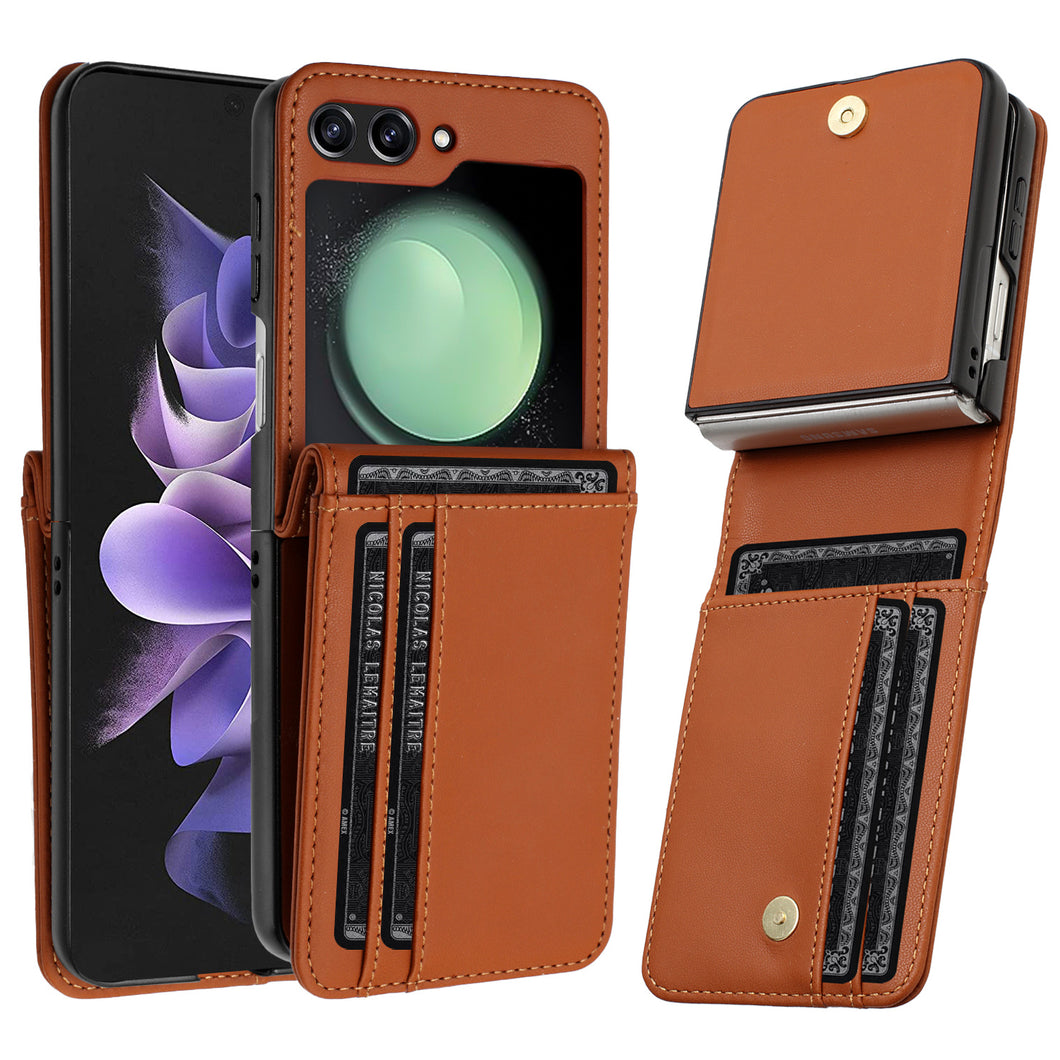 For Samsung Galaxy Z Flip 6 Case Vegan Leather Phone Wallet with Card Slots
