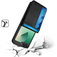 For Samsung Z Flip7 Case Vegan Leather Phone Wallet Card Slots + Tempered Glass