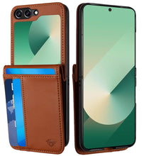 For Samsung Z Flip7 Case Vegan Leather Phone Wallet Card Slots + Tempered Glass