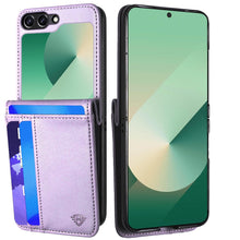 For Samsung Z Flip7 Case Vegan Leather Phone Wallet Card Slots + Tempered Glass