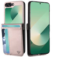 For Samsung Z Flip7 Case Vegan Leather Phone Wallet Card Slots + Tempered Glass