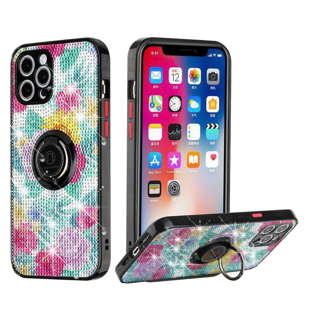 For iPhone 13 PRO Case Full Bling Crystal Design Cover with Magnetic Ring Stand