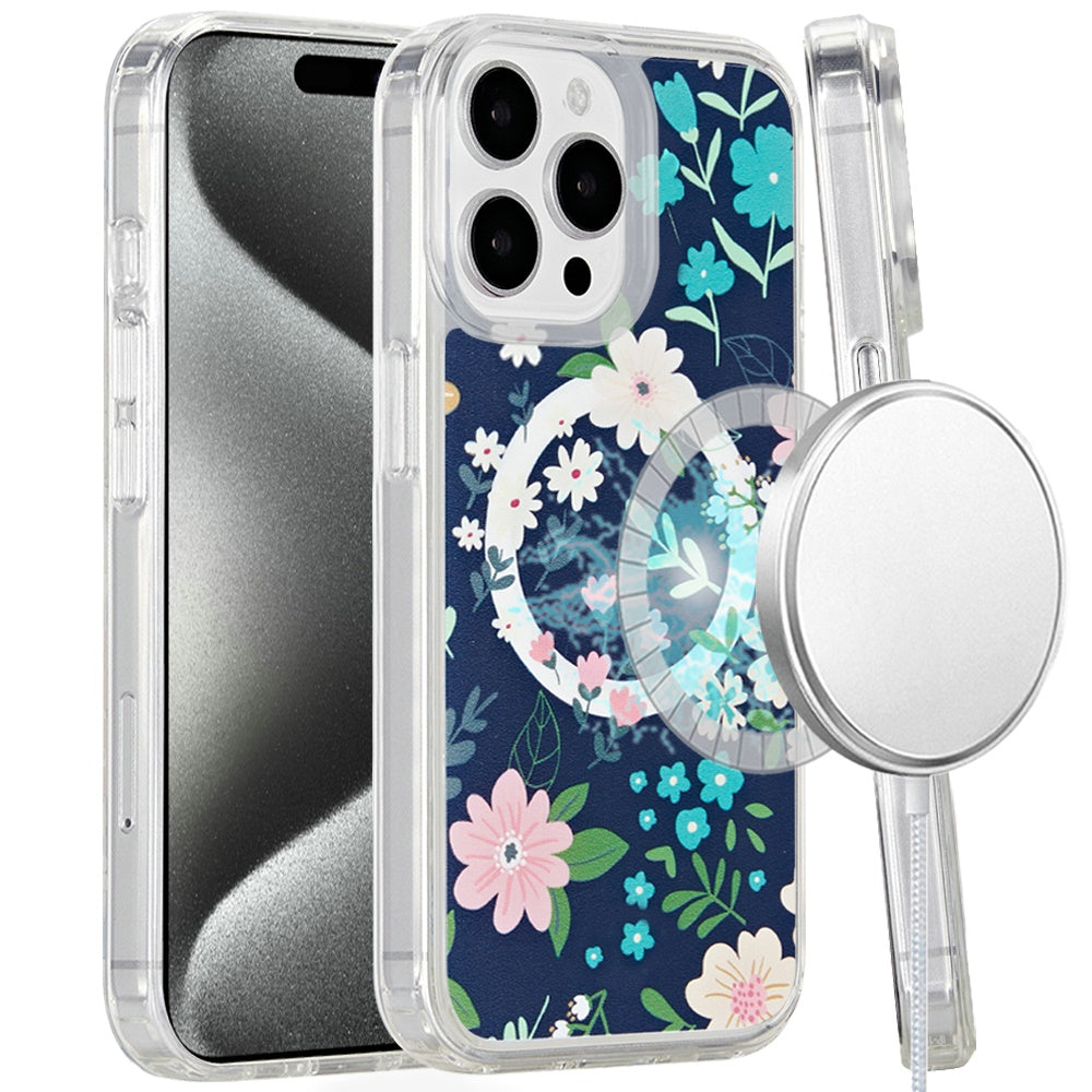 For iPhone 15 Pro Max Case Magnetic Circle Printed UV Design + 2 Tempered Glass