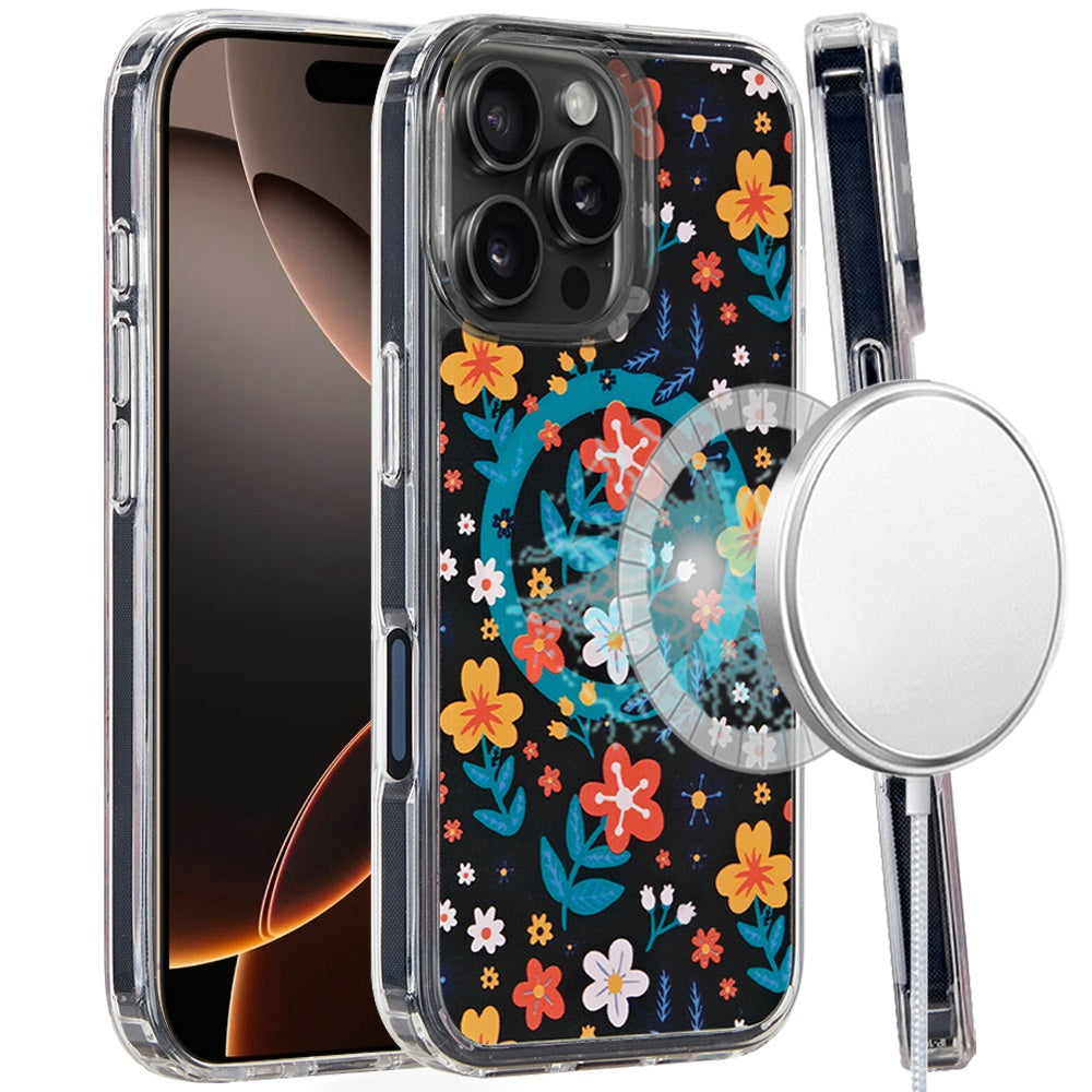 For iPhone 16 Pro 6.3in Case Magnetic Circle Printed UV Design + Tempered Glass