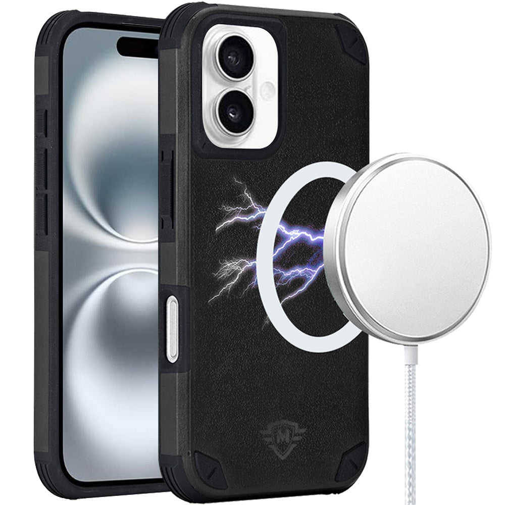 For iPhone 16 6.1inch Case Magnetic Circle Rugged Dual Layered + Tempered Glass