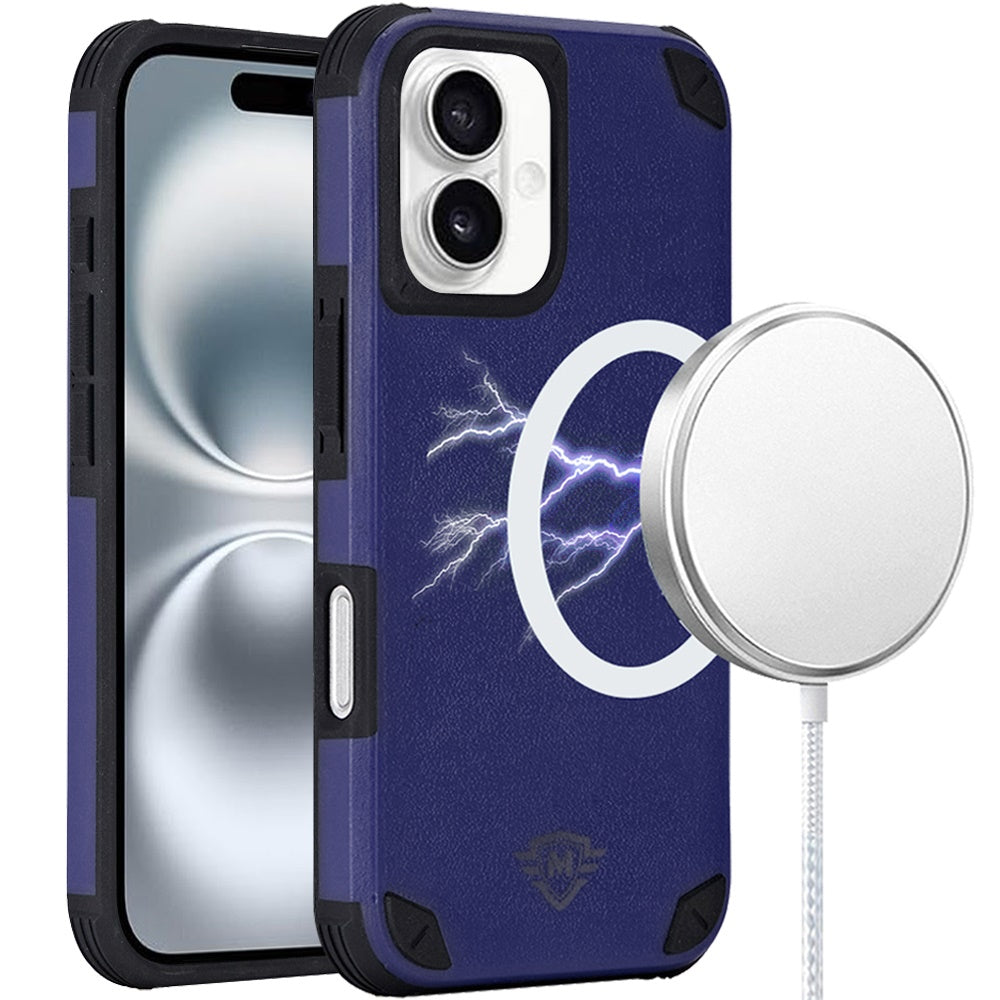 For iPhone 16 6.1inch Case Magnetic Circle Rugged Dual Layered + Tempered Glass