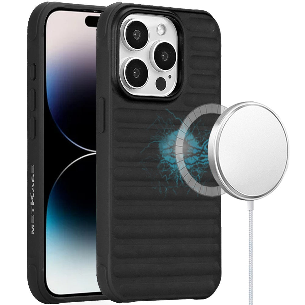 For iPhone 14 PRO MAX 6.7 in. Case Magnetic Circle Chrome Padded Look Cover