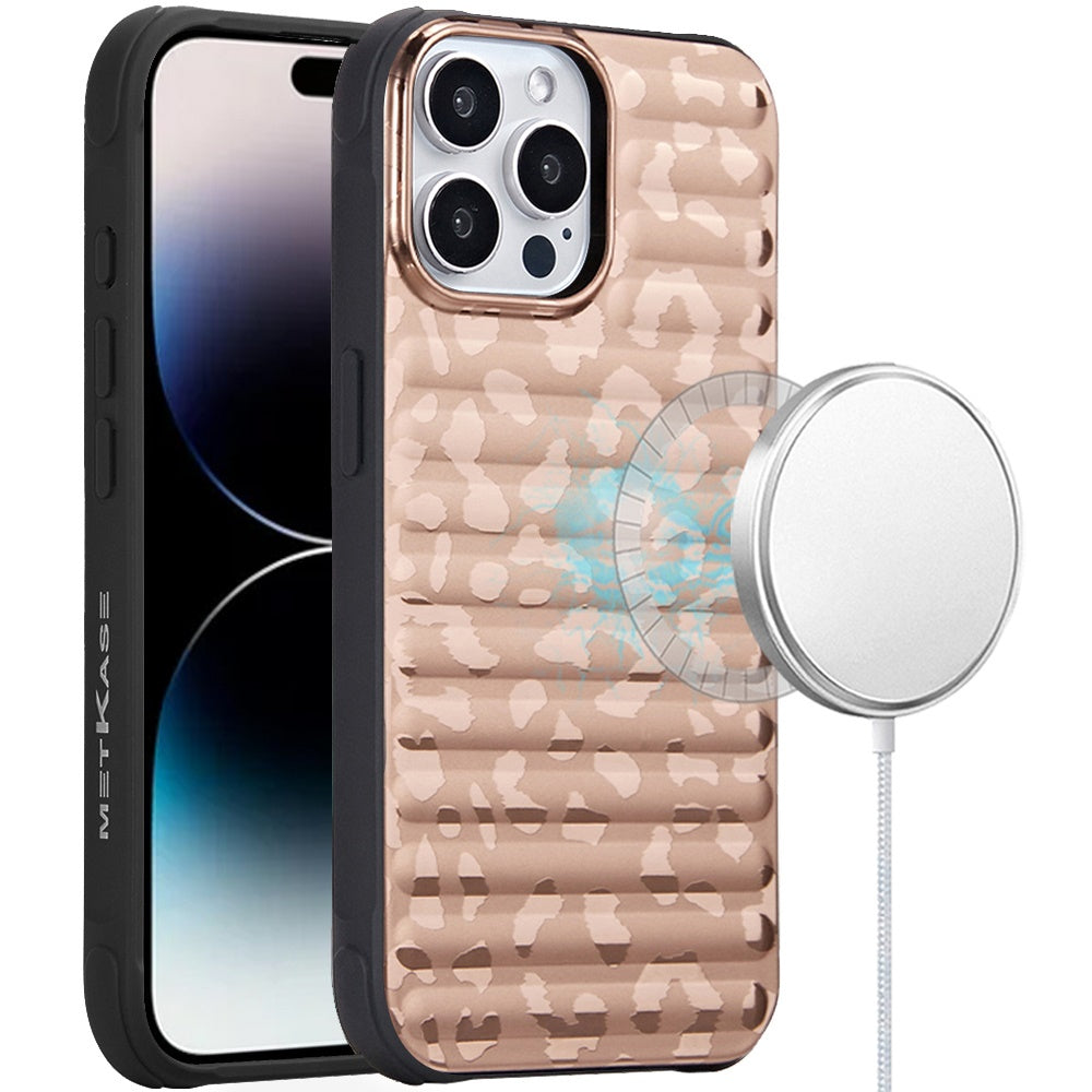 For iPhone 14 PRO MAX 6.7 in. Case Magnetic Circle Chrome Padded Look Cover
