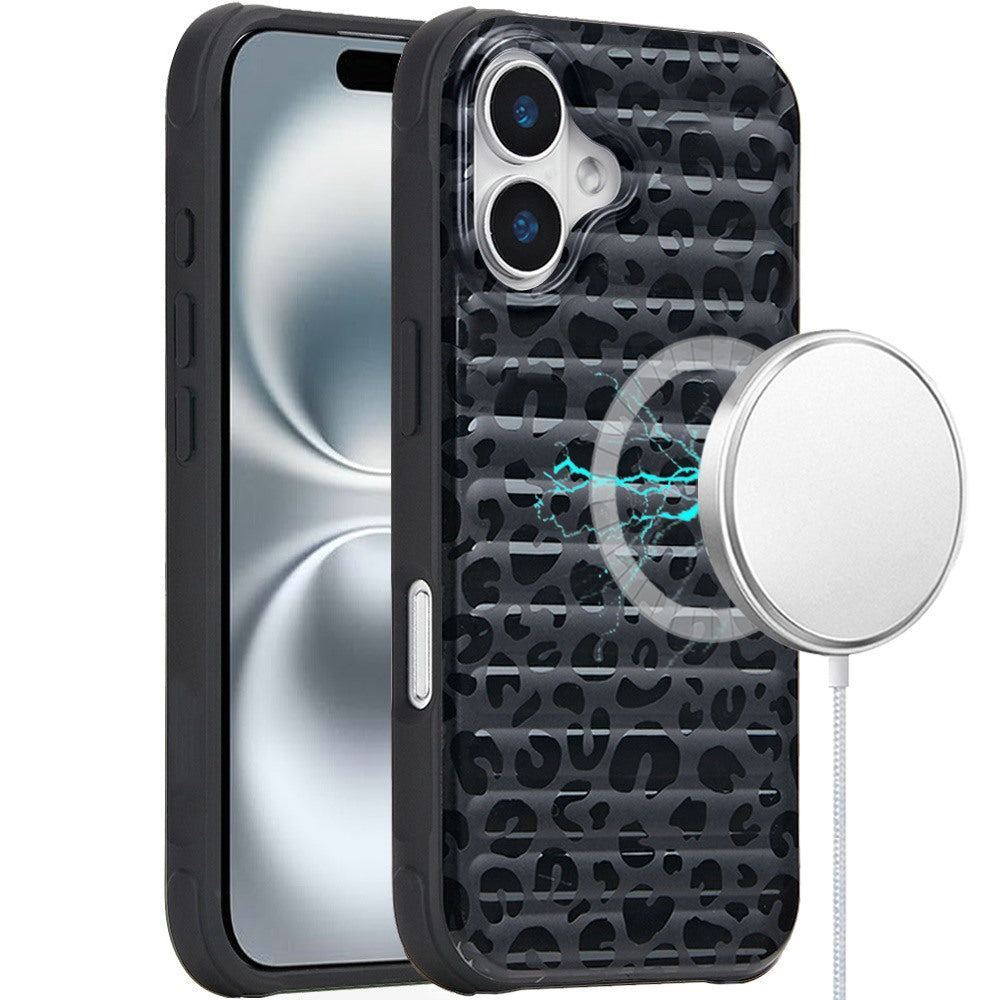 For iPhone 16 Plus 6.7in Case Magnetic Circle Chrome Padded Look +Tempered Glass