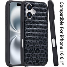 For iPhone 16 6.1inch Case Magnetic Circle Chrome Padded Look + Tempered Glass