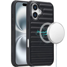 For iPhone 16 6.1inch Case Magnetic Circle Chrome Padded Look + Tempered Glass