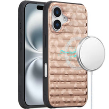 For iPhone 16 6.1inch Case Magnetic Circle Chrome Padded Look + Tempered Glass