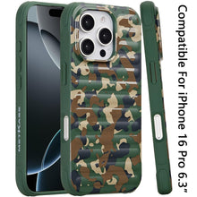 For iPhone 16 Pro 6.3in Case Magnetic Circle Chrome Padded Look + Tempered Glass