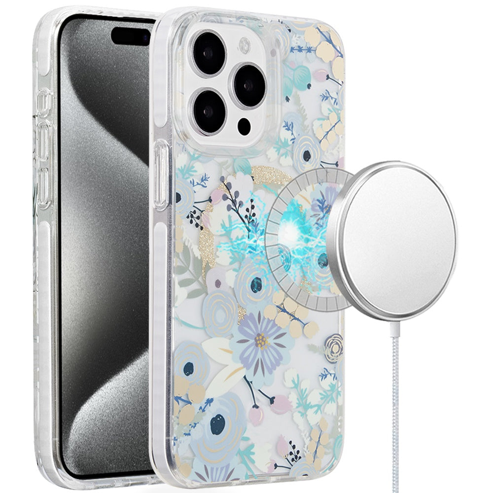 For iPhone 15 Pro Max Case Dual Layer Design Magnetic Circle + 2 Tempered Glass