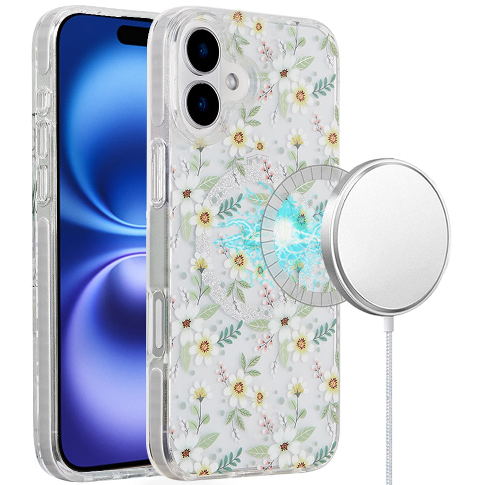 For iPhone 16 Plus 6.7in Case Dual Layer Design Magnetic Circle + Tempered Glass