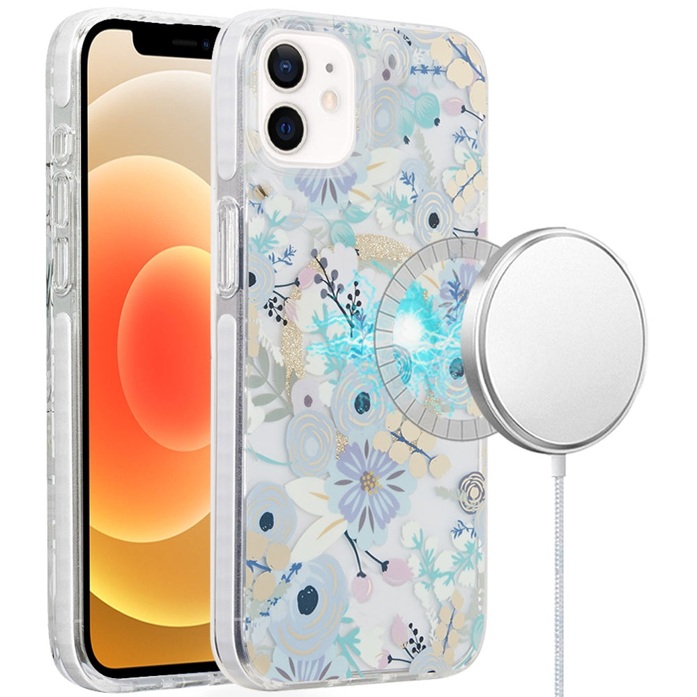 For iPhone 12/12 Pro Case Dual Layer IMD Design Magnetic Circle + Tempered Glass