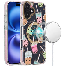 For iPhone 16 6.1inch Case Dual Layer IMD Design Magnetic Circle +Tempered Glass