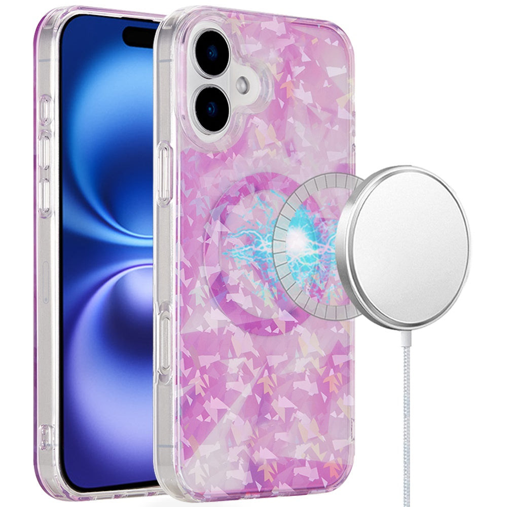 For iPhone 16 6.1inch Case Dual Layer IMD Design Magnetic Circle +Tempered Glass