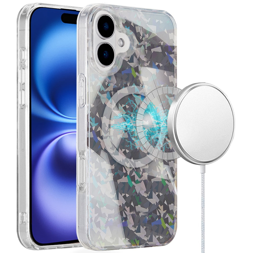 For iPhone 16 6.1inch Case Dual Layer IMD Design Magnetic Circle +Tempered Glass
