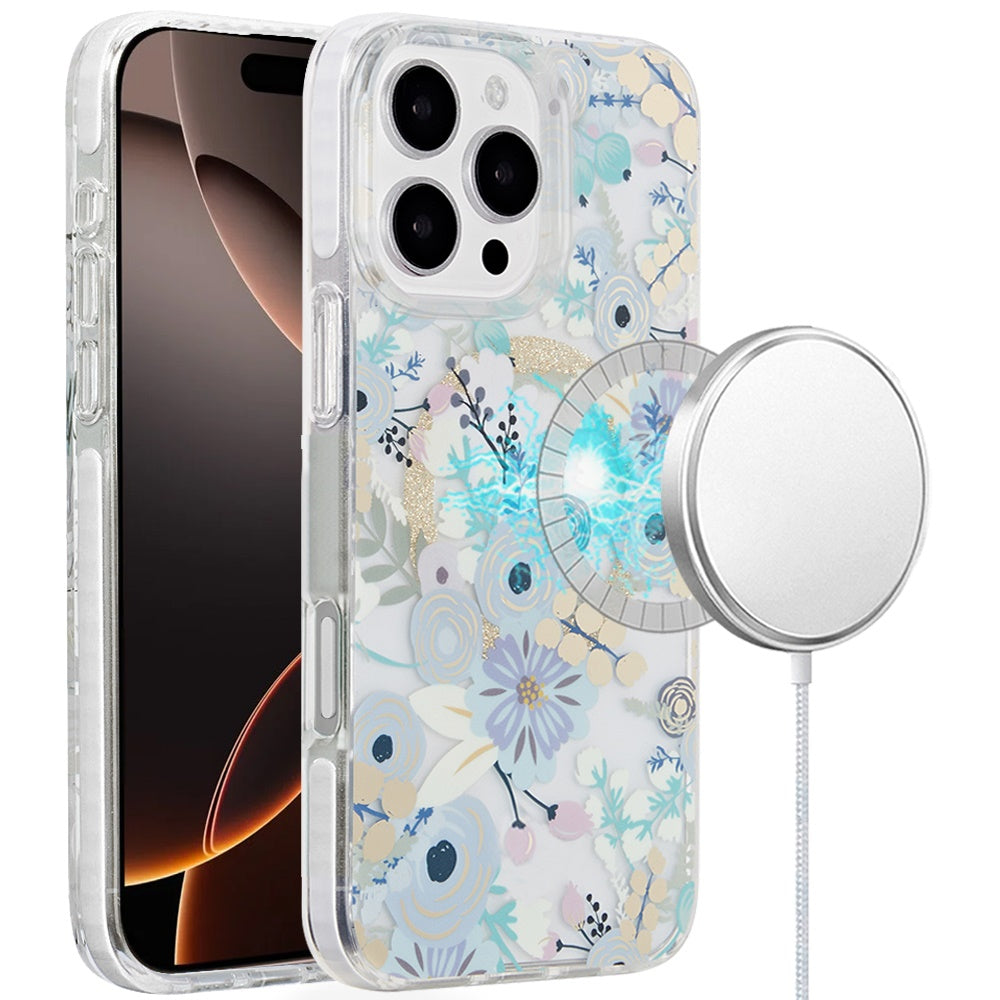 For iPhone 16 Pro 6.3in Case 2 Layer IMD Design Magnetic Circle + Tempered Glass