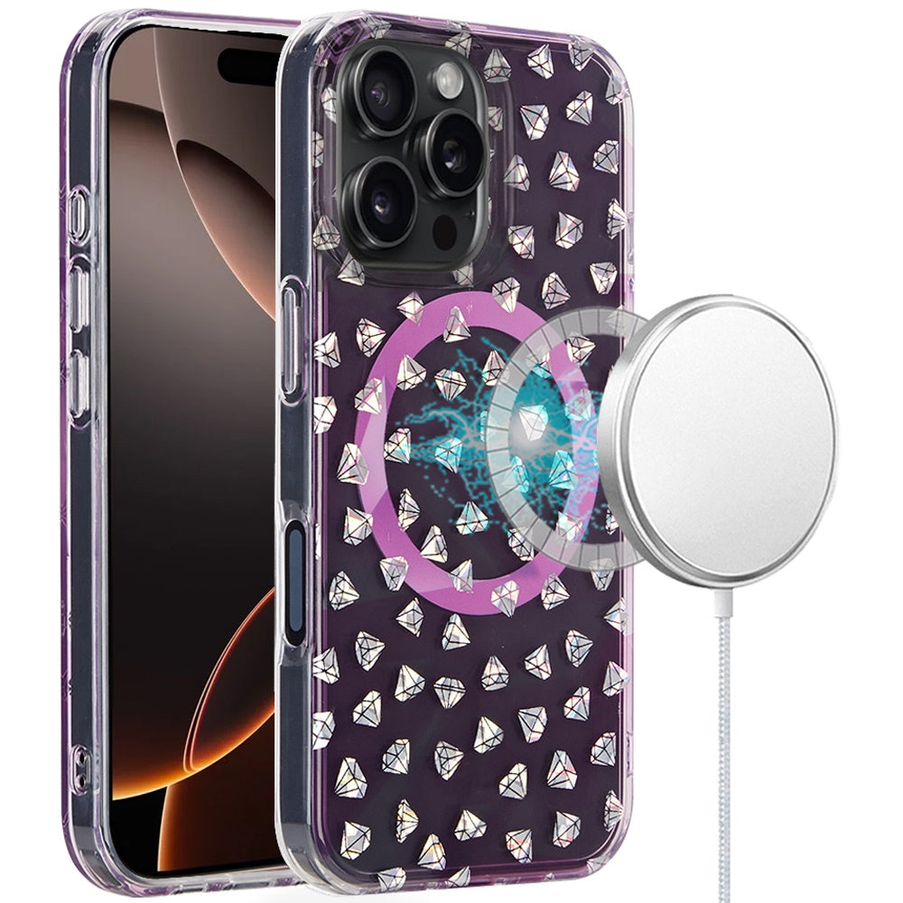 For iPhone 16 Pro 6.3in Case 2 Layer IMD Design Magnetic Circle + Tempered Glass
