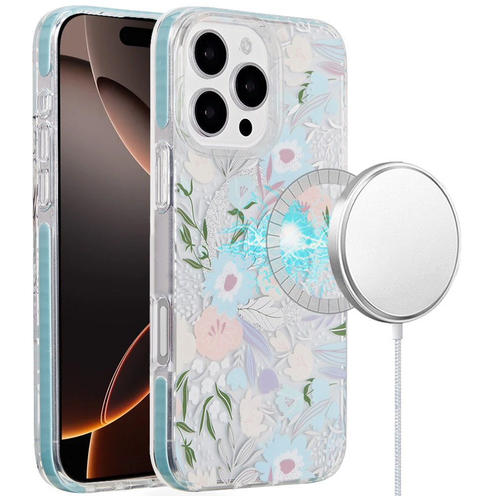 For iPhone 16 Pro 6.3in Case 2 Layer IMD Design Magnetic Circle + Tempered Glass