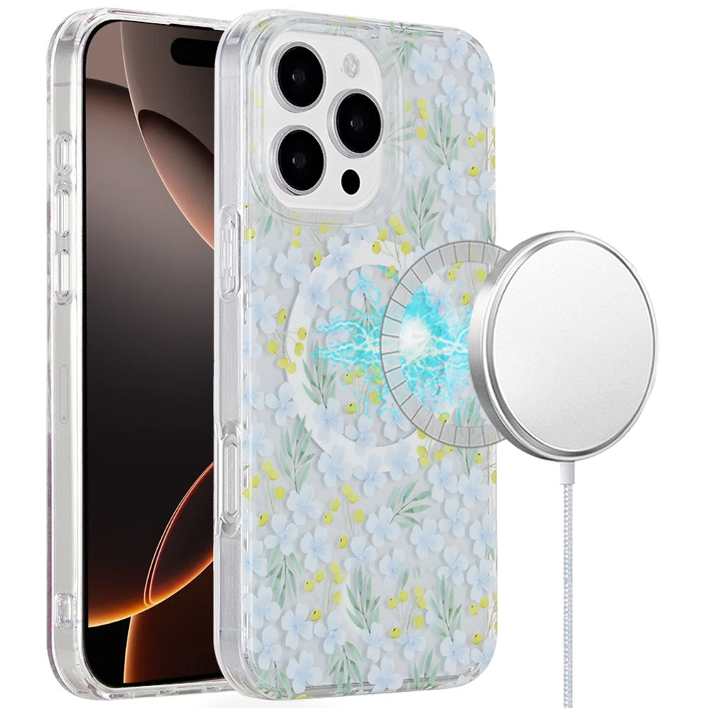 For iPhone 16 Pro 6.3in Case 2 Layer IMD Design Magnetic Circle + Tempered Glass