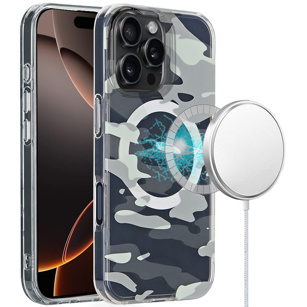 For iPhone 16 Pro 6.3in Case 2 Layer IMD Design Magnetic Circle + Tempered Glass