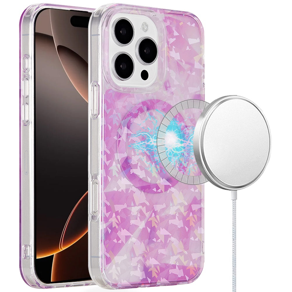 For iPhone 16 Pro 6.3in Case 2 Layer IMD Design Magnetic Circle + Tempered Glass