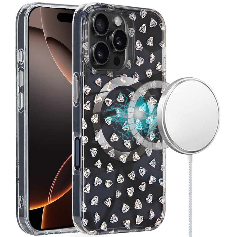 For iPhone 16 Pro 6.3in Case 2 Layer IMD Design Magnetic Circle + Tempered Glass