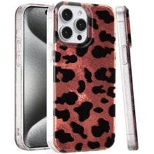 For iPhone 15 Pro Max Case Glossy In Mold Design w/ Glitter + 2 Tempered Glass