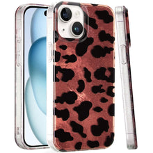 For iPhone 15 Case Glossy In Mold Design Print with Glitter + 2 Tempered Glass