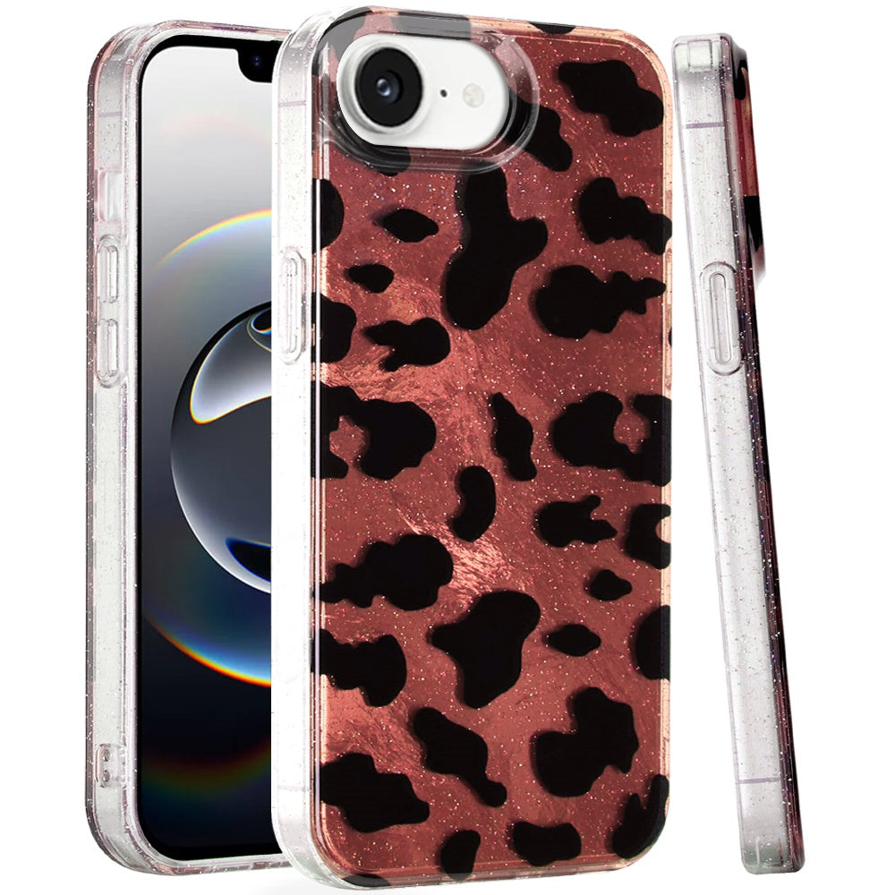 For iPhone 16e Case Glossy In Mold Design Print with Glitter + Tempered Glass