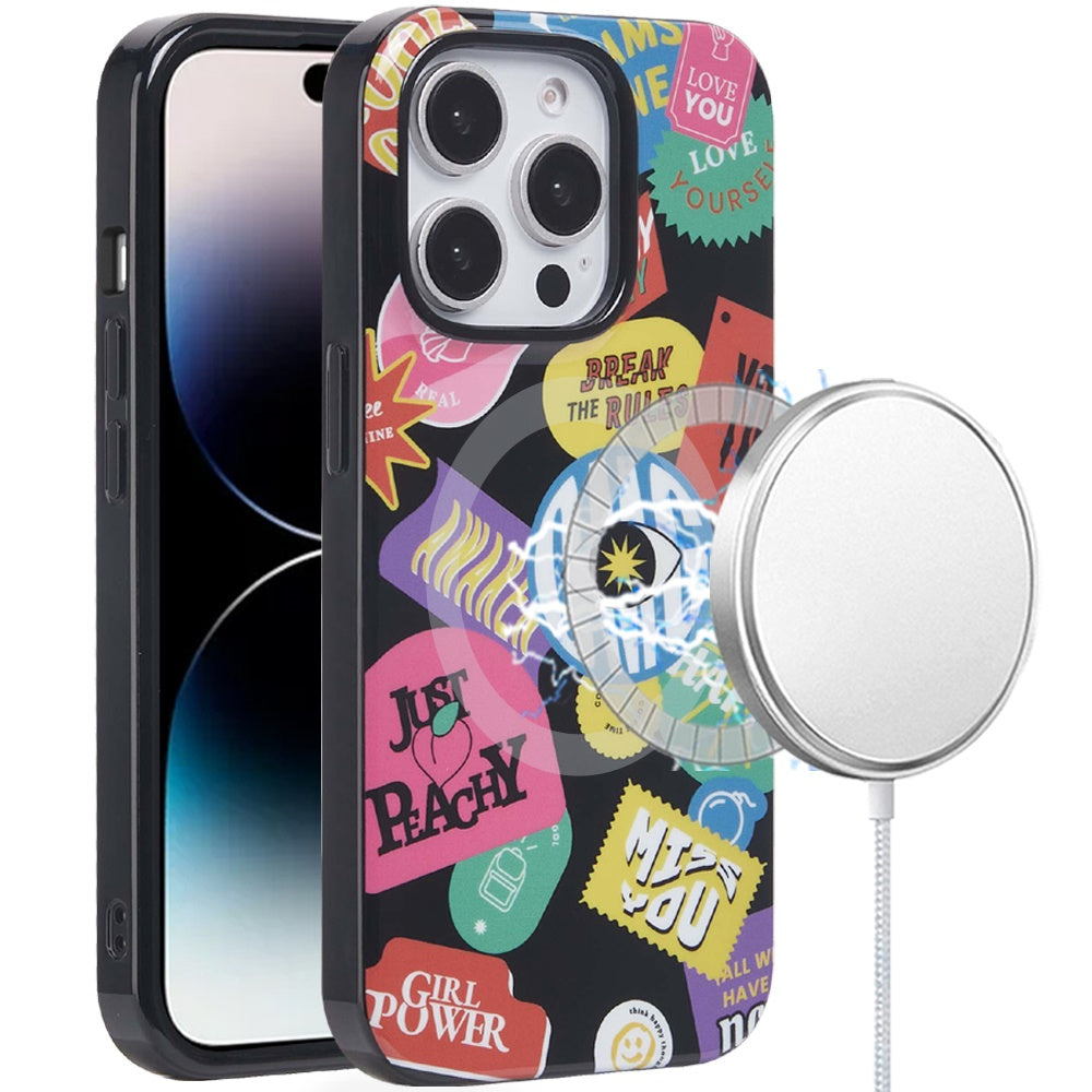 For iPhone 14 PRO MAX 6.7 in. Case Dual Layer TPU No Fade Design Magnetic Circle