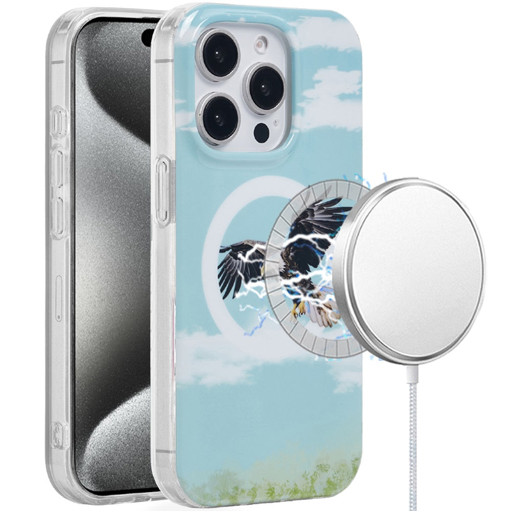 For iPhone 15 Pro Max Case Dual Layer TPU Magnetic Circle + 2 Tempered Glass