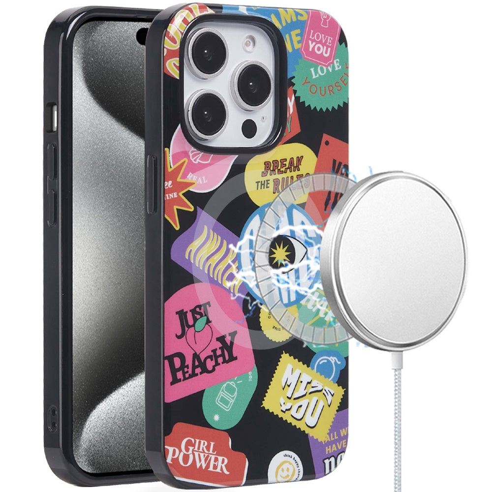 For iPhone 15 Pro Max Case Dual Layer TPU Magnetic Circle + 2 Tempered Glass