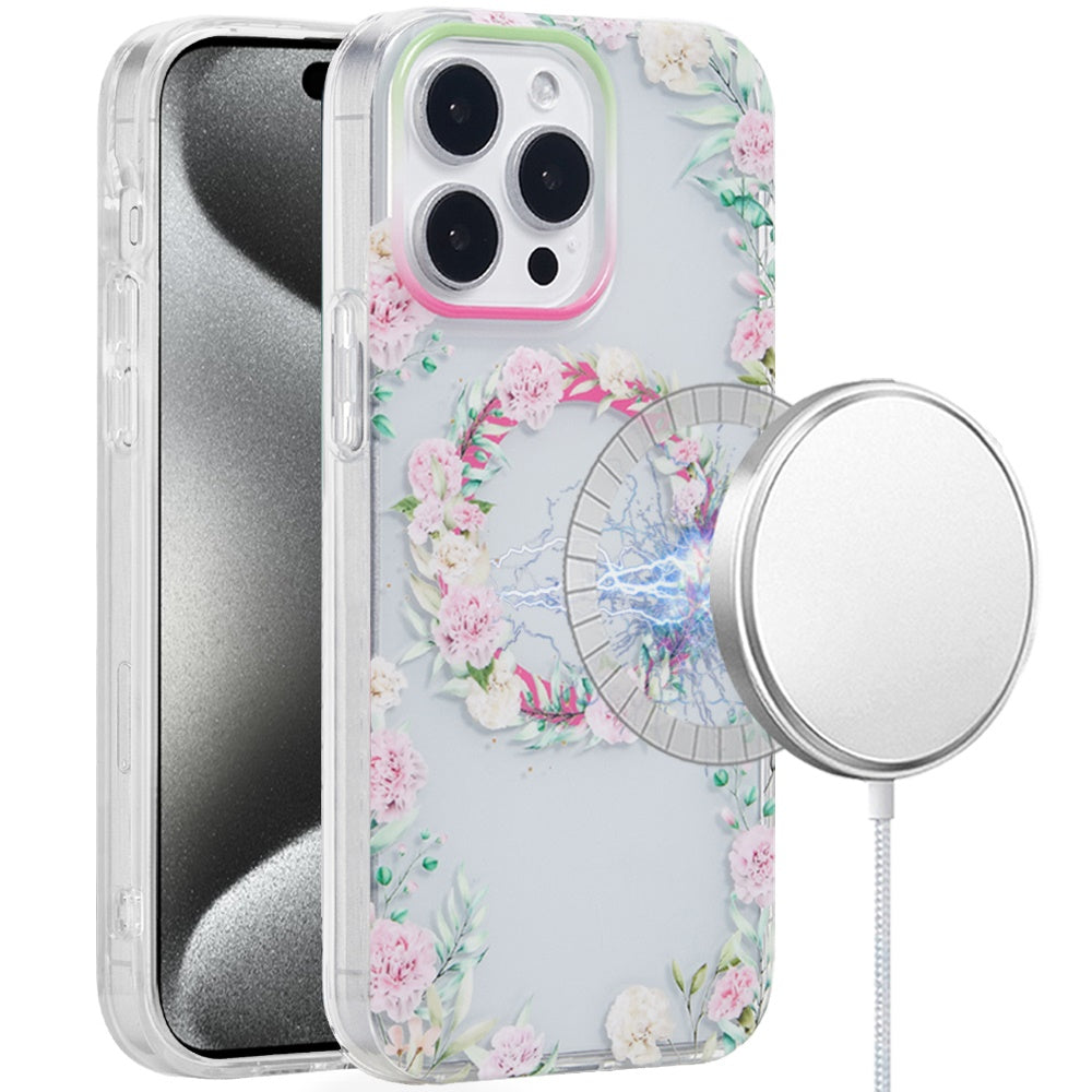 For iPhone 15 Pro Max Case Dual Layer TPU Magnetic Circle + 2 Tempered Glass