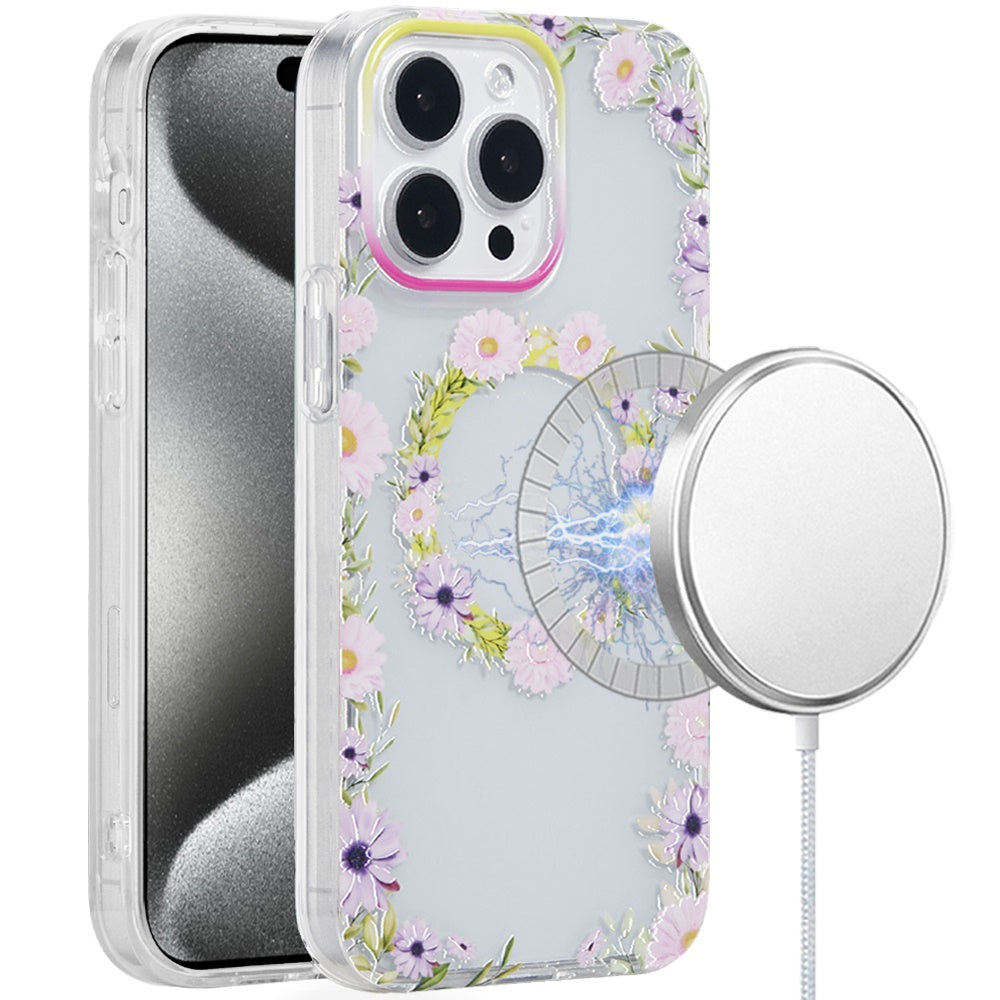 For iPhone 15 Pro Max Case Dual Layer TPU Magnetic Circle + 2 Tempered Glass
